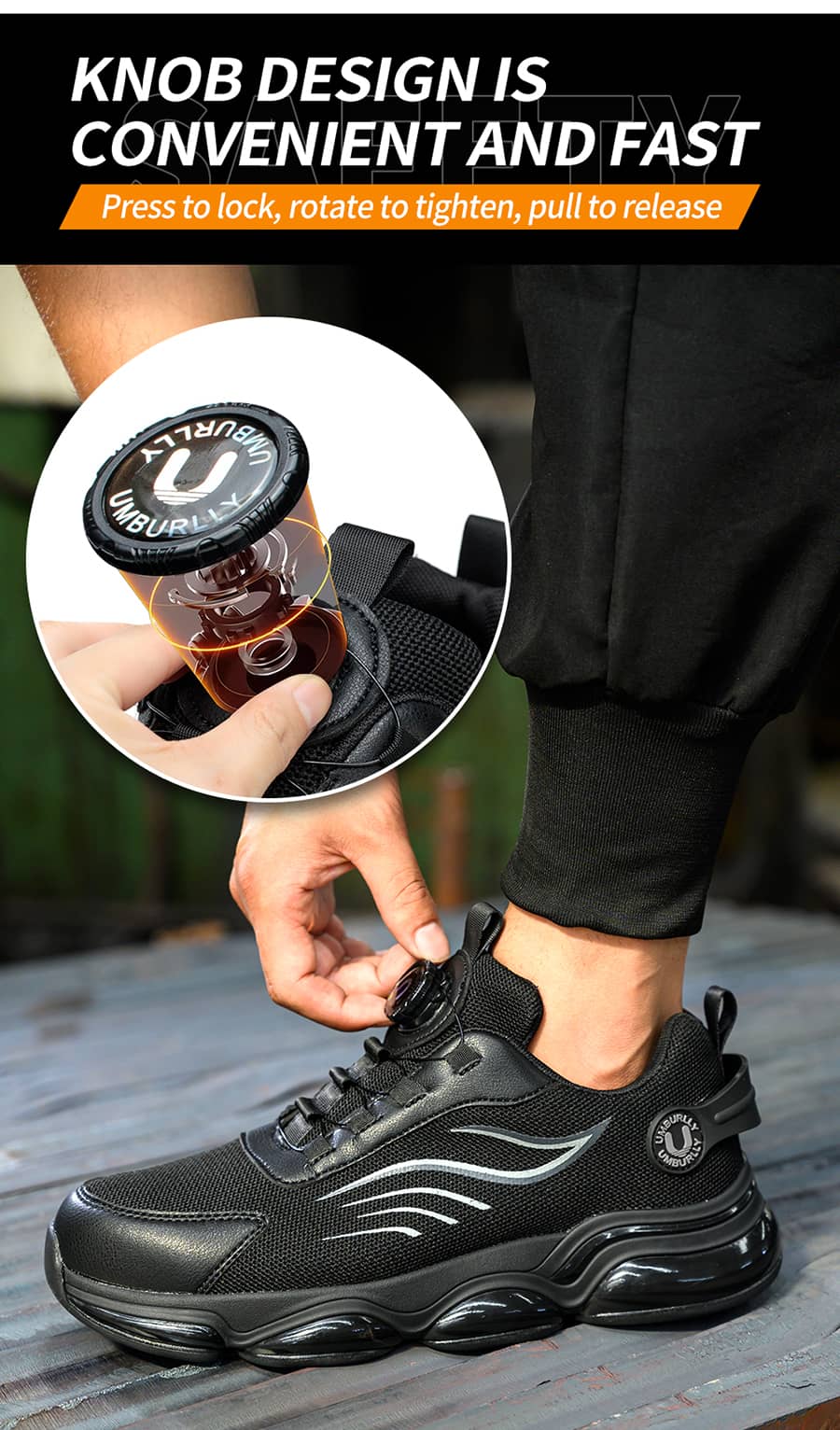 Steel toe safety shoelace knob design